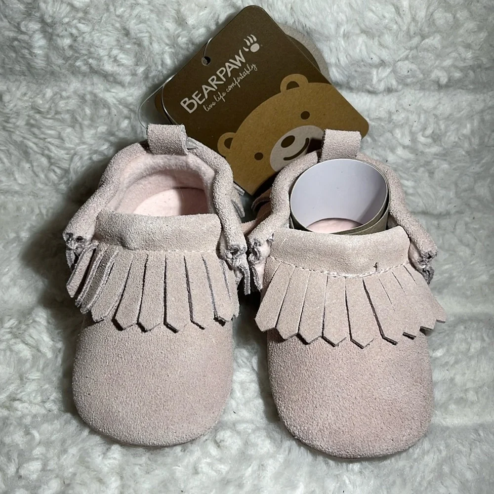 NWT NIB BEARPAW. REAL LEATHER (0-6m) baby pink